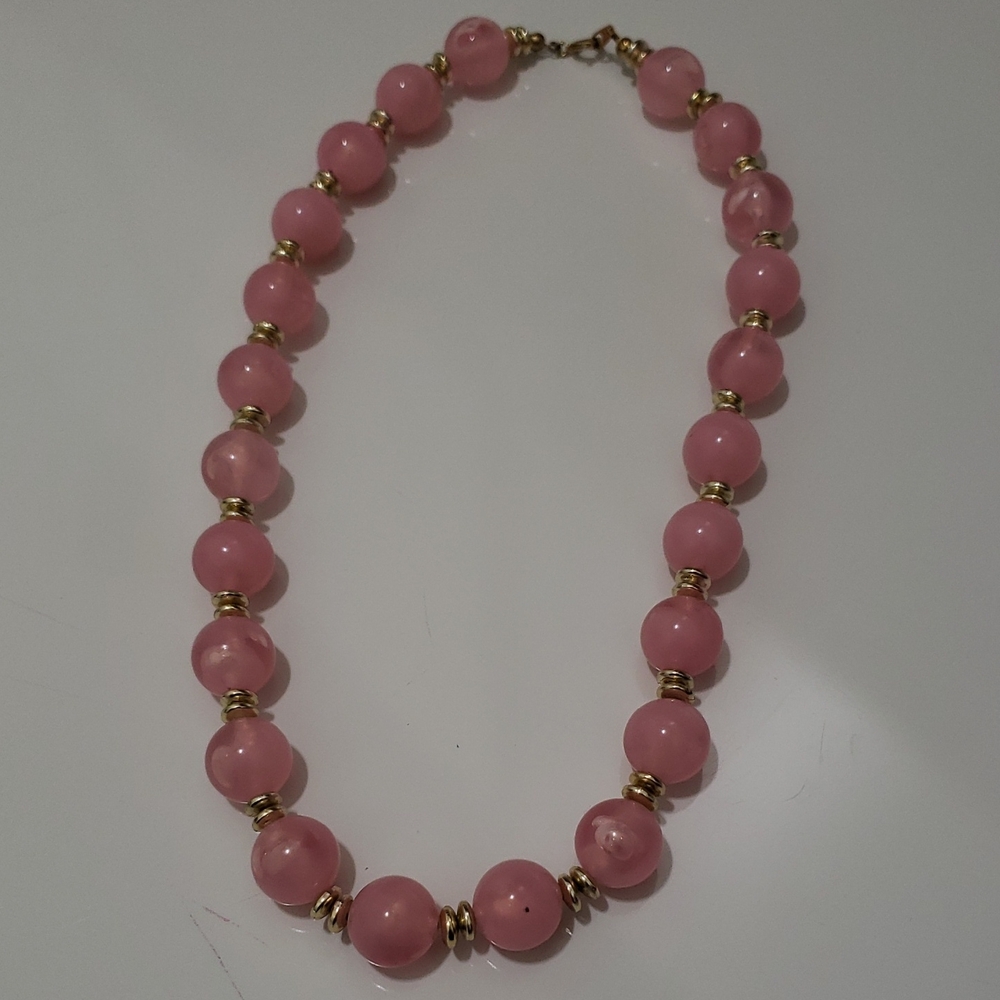 Vintage Lucite Pink Beaded  Necklace